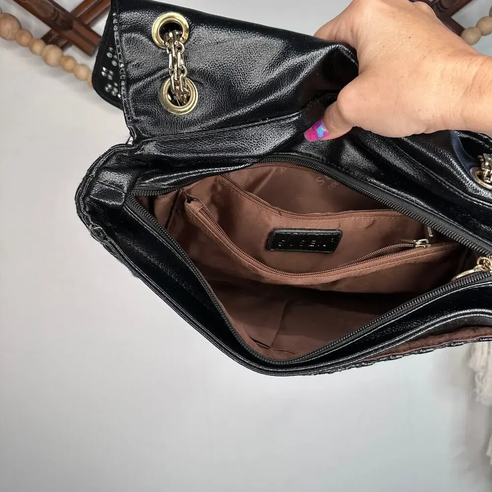 Susen Faux Leather Studded Bling Chain Clutch